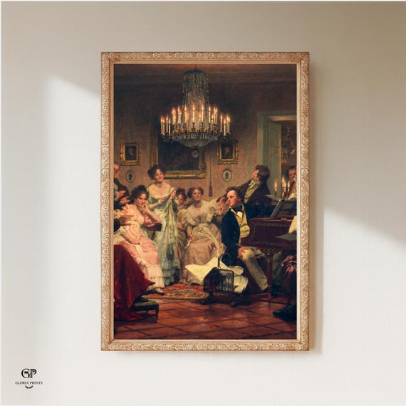 Schubert Schubertiade Romantic Era Painting Print Ready to Hang, Dark Academia Music Room Wall Art Decor Gift