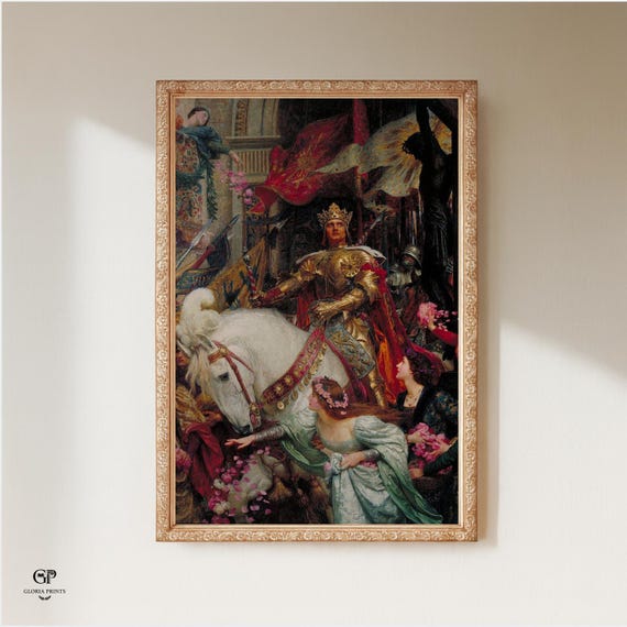Victorian Knight King Painting Print Ready to Hang, Historical Medieval Royal Wall Art Decor Gift