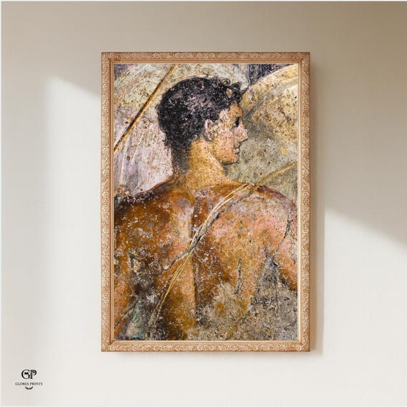 Ancient Roman Fresco Male Figure Print Ready to Hang, Classical Antique Mythology Wall Art Decor Gift