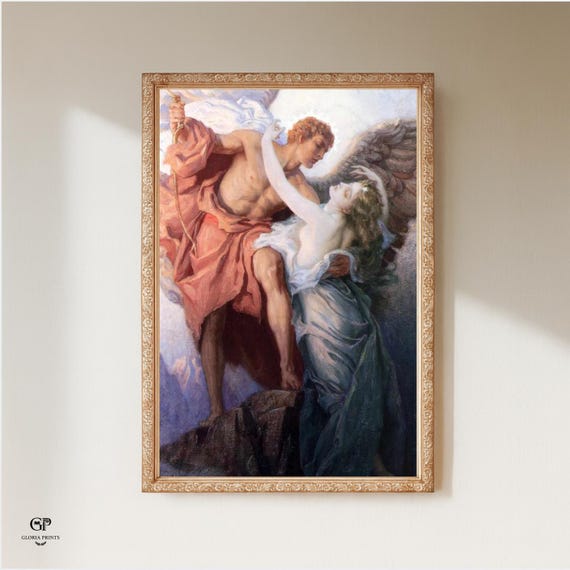 Bouguereau Angel Painting Print Ready to Hang, Victorian Academic Mythological Wall Art Decor Gift