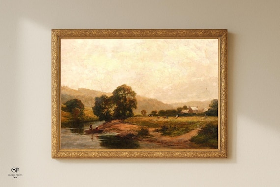 Vintage Countryside Landscape Print | Rustic Farmhouse Wall Art