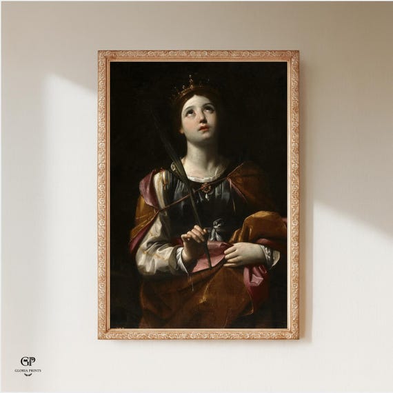 Guido Reni Saint Catherine Painting Print Ready to Hang, Baroque Masterpiece Religious Wall Art Decor Gift