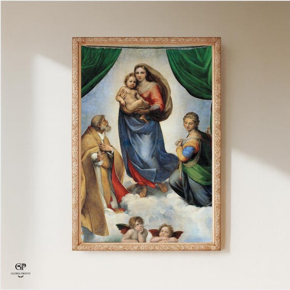 Raphael Sistine Madonna Print Ready to Hang, High Renaissance Masterpiece Religious Wall Art Gift