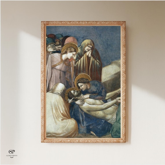 Giotto Lamentation Painting Print Ready to Hang, Proto-Renaissance Masterpiece Religious Wall Art Gift