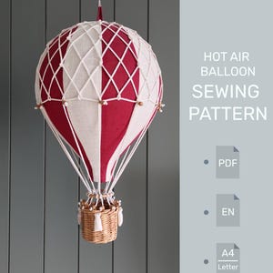 Patrón de costura de globo aerostático (PDF) Decoración DIY para habitación infantil Decoración para baby shower Tutorial de tejido de cestas con globos