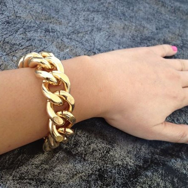Limited Stock, Freedom, Chunky Single Gold Chain Link Bracelet, 18K Gold plated