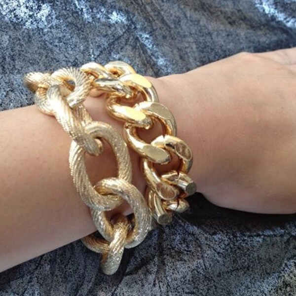 LAST ONE  Teddy, Double Wrap Gold Chunky Chain Link Bracelet, 18K Gold Plated