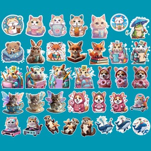 Kawaii Tier Aufkleber, süsse druckbare Tier Aufkleber, digitale Aufkleber für Planer, Journals, Scrapbooks, Sofort Download