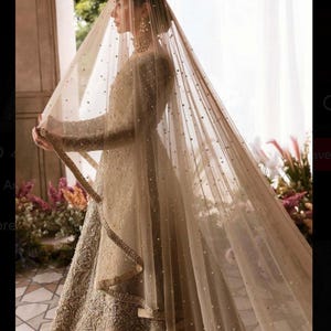 Beige gold Long Trail Wedding Dupatta, bridal dupatta, scarf, veil, can be customize in any colour