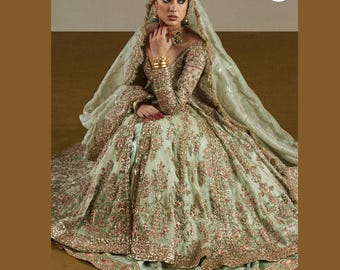 Hand-Embroidered Bridal Lehenga Choli: Pakistani Indian Wedding Dress