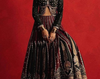 Traje de casamento indiano-paquistanês, lehenga choli de rede, vestido de noivado Nikkah de grife, vestido longo formal, traje para festa de convidados