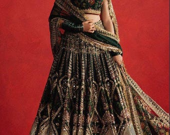 Hand-Embroidered Bridal Lehenga Choli: Pakistani Indian Wedding Dress
