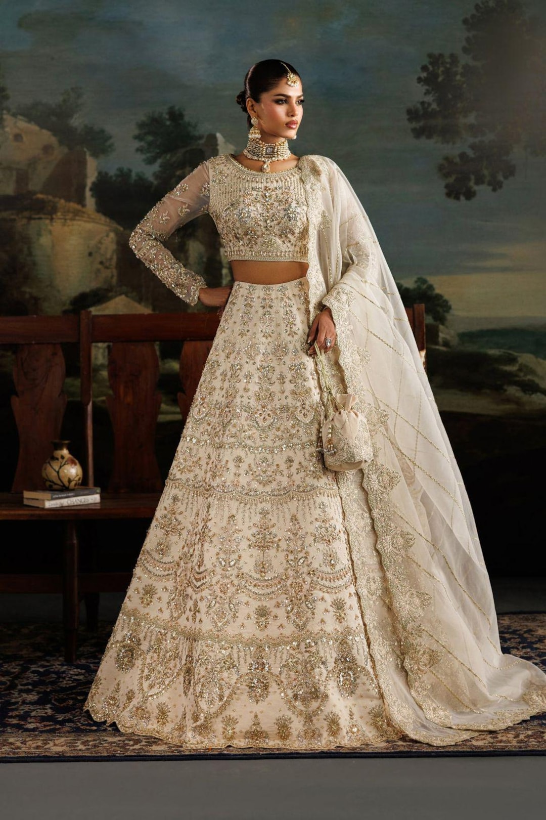 Hand-embroidered Bridal Lehenga Choli: Pakistani Indian Wedding Gown,pakistani Indain White Dress