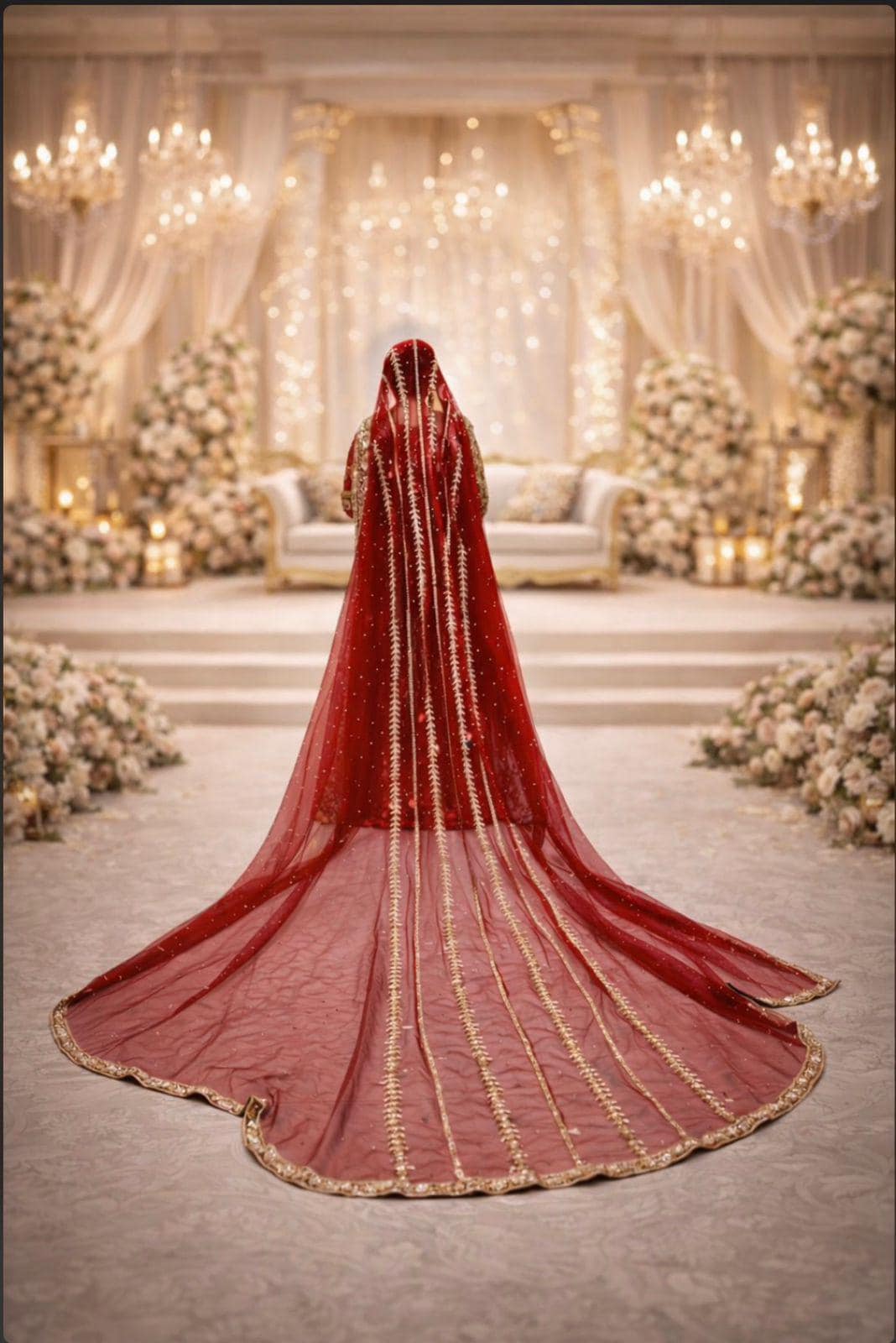 Red Bridal Dupatta Long Trail - Etsy