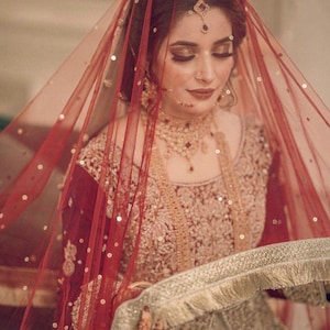 Dupatta de boda larga de oro blanco, dupatta nupcial, bufanda, velo, se puede personalizar en cualquier color.