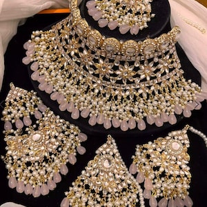 Kundan Bridal Jewelry Set: Indian Pakistani Wedding Necklace, Earrings, Tikka