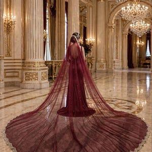 Dupatta de boda larga de color rojo granate, dupatta nupcial, bufanda, velo, se puede personalizar en cualquier color.