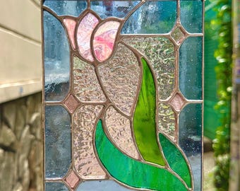 Tulip Stained Glass Panel, Tulip Flower Suncatcher, Tulip Flower Stained Glass, Flower Stained Glass Panel, Stained Glass Panel, Home Decor