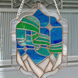 Aurora and Star Stained Glass Panel, Northern Light Stained Glass, Aurora Borealis Night Mountain , Landscape Panel, Aurora Suncatcher Panel