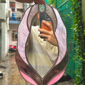 Pink Version Vulva Stained Glass Mirror, Vulva Stained Glass Art, Vulva Art, Stained Glass Suncatcher, Vulva Mirror, Feminine Power, Mirror image 7