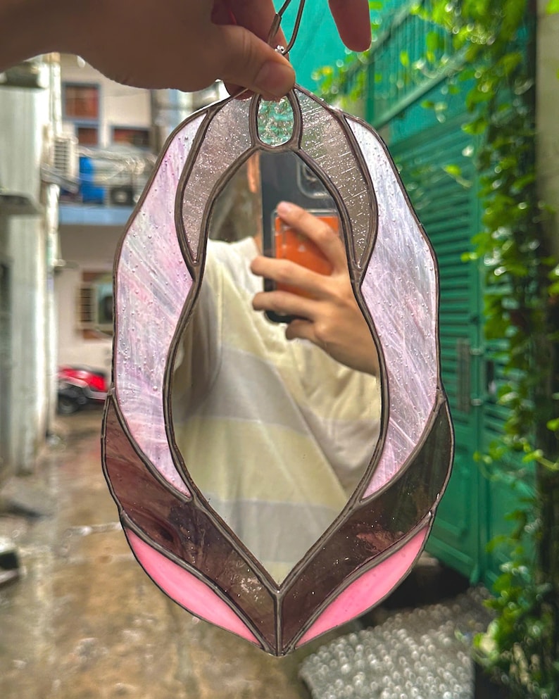 Pink Version Vulva Stained Glass Mirror, Vulva Stained Glass Art, Vulva Art, Stained Glass Suncatcher, Vulva Mirror, Feminine Power, Mirror image 7
