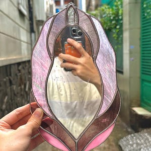 Pink Version Vulva Stained Glass Mirror, Vulva Stained Glass Art, Vulva Art, Stained Glass Suncatcher, Vulva Mirror, Feminine Power, Mirror image 9