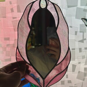 Pink Version Vulva Stained Glass Mirror, Vulva Stained Glass Art, Vulva Art, Stained Glass Suncatcher, Vulva Mirror, Feminine Power, Mirror image 2