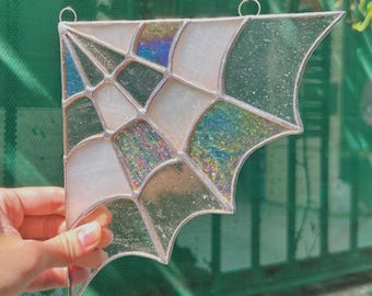 Spiderweb Corner Stained Glass, Halloween Suncatcher, Gothic Stained Glass Suncatcher, Home Decor, Window Decor, Spider Web Stained Glass