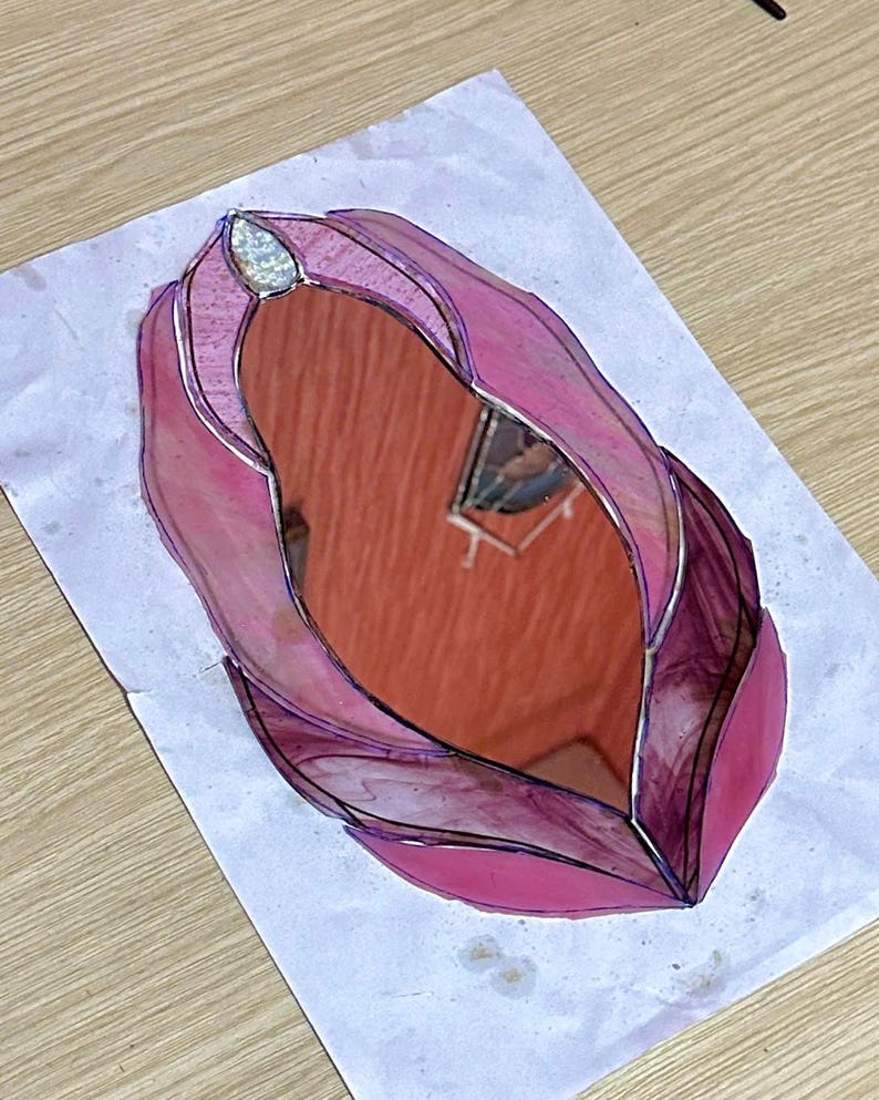 Pink Version Vulva Stained Glass Mirror, Vulva Stained Glass Art, Vulva Art, Stained Glass Suncatcher, Vulva Mirror, Feminine Power, Mirror image 3