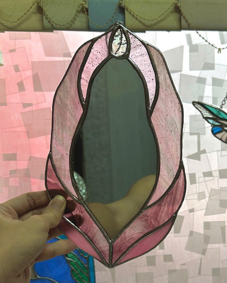 Pink Version Vulva Stained Glass Mirror, Vulva Stained Glass Art, Vulva Art, Stained Glass Suncatcher, Vulva Mirror, Feminine Power, Mirror image 8