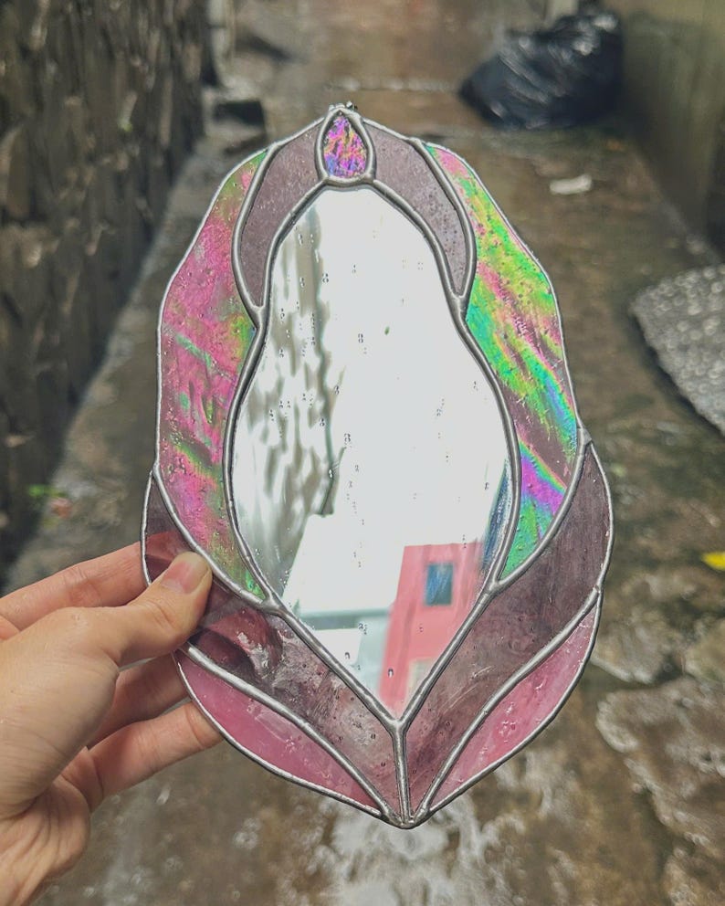 Pink Version Vulva Stained Glass Mirror, Vulva Stained Glass Art, Vulva Art, Stained Glass Suncatcher, Vulva Mirror, Feminine Power, Mirror image 6