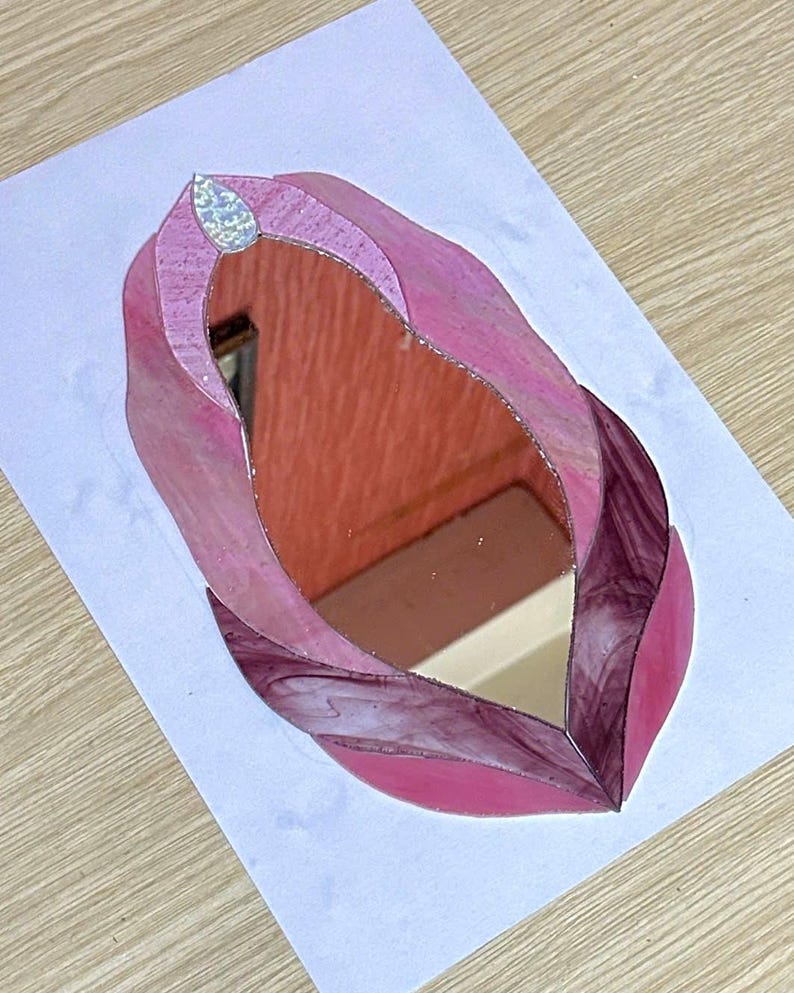 Pink Version Vulva Stained Glass Mirror, Vulva Stained Glass Art, Vulva Art, Stained Glass Suncatcher, Vulva Mirror, Feminine Power, Mirror image 4
