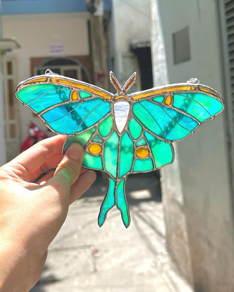 Luna Moth Stained Glass, Luna Moth Suncatcher, Moth Stained Glass ...
