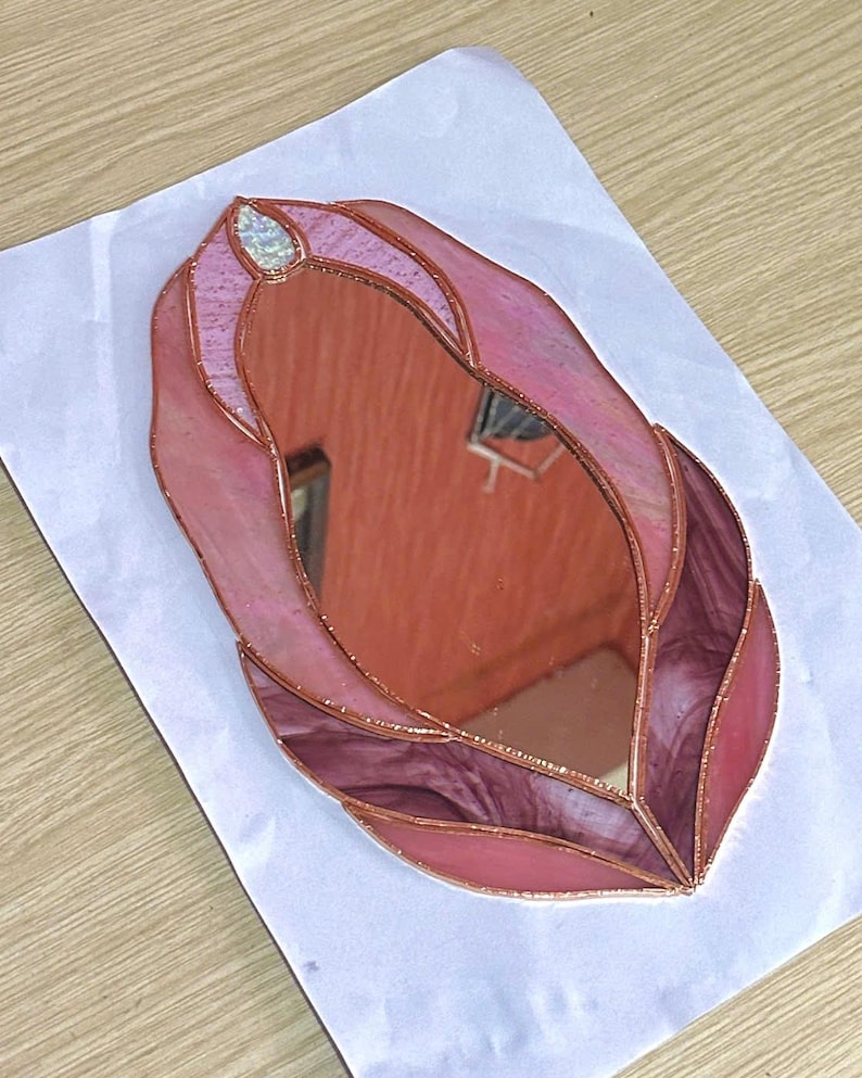 Pink Version Vulva Stained Glass Mirror, Vulva Stained Glass Art, Vulva Art, Stained Glass Suncatcher, Vulva Mirror, Feminine Power, Mirror image 5