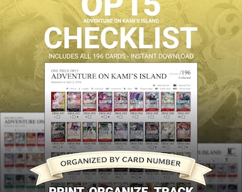 One Piece - Aventura en la Isla de Kami (OP15/EB04) LISTA DE VERIFICACIÓN COMPLETA - Lista de verificación imprimible (Descarga digital)