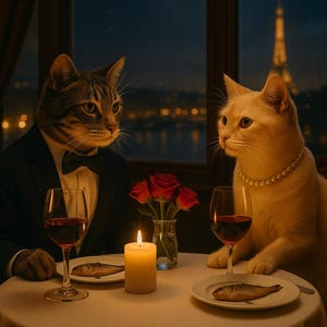 Arte mural de gatos: Impresión romántica y divertida de pareja de gatos para una decoración elegante del hogar. Póster de gatos en el comedor. Un regalo único para los amantes de las mascotas.