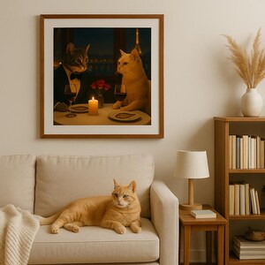 Decorazione murale con gatti – Stampa romantica e divertente di una coppia di gatti per un arredamento elegante – Poster con gatti da pranzo – Regalo unico per gli amanti degli animali