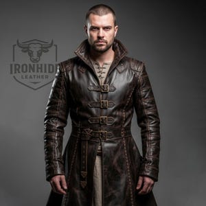 Handmade Men’s Genuine Leather Medieval Coat | Custom Renaissance Armor-Inspired Long Jacket | Tailored Steampunk Fantasy Outfit