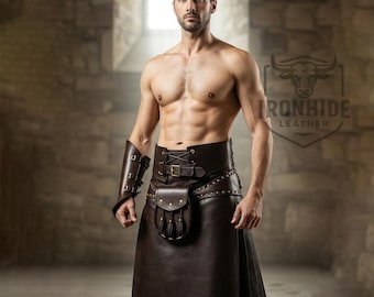 Handmade Men’s Genuine Leather Kilt | Custom Medieval Festival Outfit | Personalized Renaissance Cosplay Skirt | Tailored Viking Steampunk
