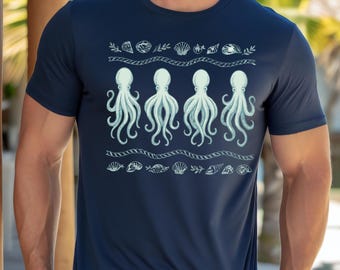 Octopus graphic T-shirt: uniseks katoenen nautisch T-shirt