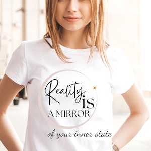 Minimalist Spiritual T-Shirt: &quot;Reality is a Mirror&quot; Line Art Tee