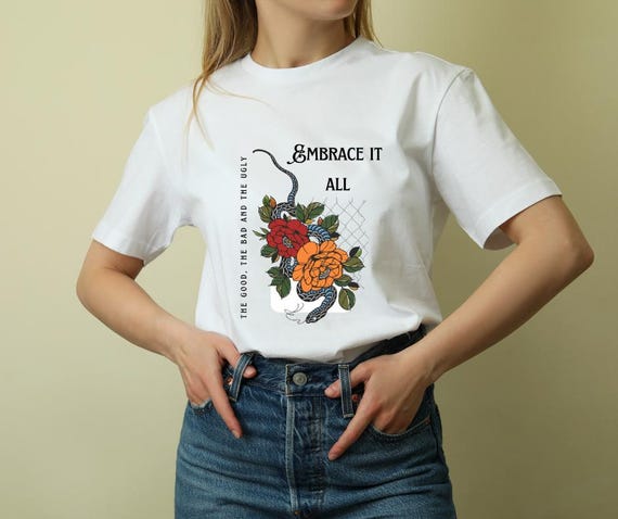 Tattoo Style Graphic T-Shirt – Embrace It All, Snake & Flowers
