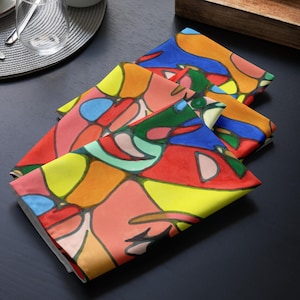 Neurographic Art Cloth Napkins Set, Abstract Colorful Table Napkins, Boho Dining Decor, Contemporary Fabric Napkins, Unique Art Gift