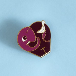 Cute Modern Kawaii Heart Elephant and Bird Friends Enamel Pin great gift for animal lovers, pin collectors, modern art enthusiasts image 1