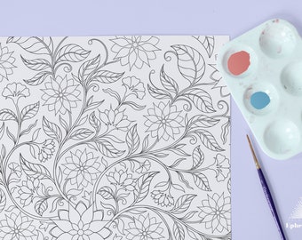 Floral Intricate Mandala Coloring Page - Flowers coloring for adults digital download - Printable floral pattern printable DIY template