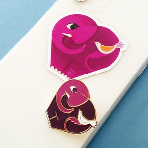 Cute Modern Kawaii Heart Elephant and Bird Friends Enamel Pin great gift for animal lovers, pin collectors, modern art enthusiasts image 7