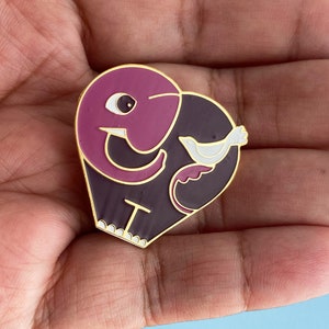 Cute Modern Kawaii Heart Elephant and Bird Friends Enamel Pin great gift for animal lovers, pin collectors, modern art enthusiasts image 5