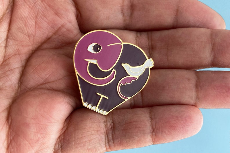 Cute Modern Kawaii Heart Elephant and Bird Friends Enamel Pin great gift for animal lovers, pin collectors, modern art enthusiasts image 5