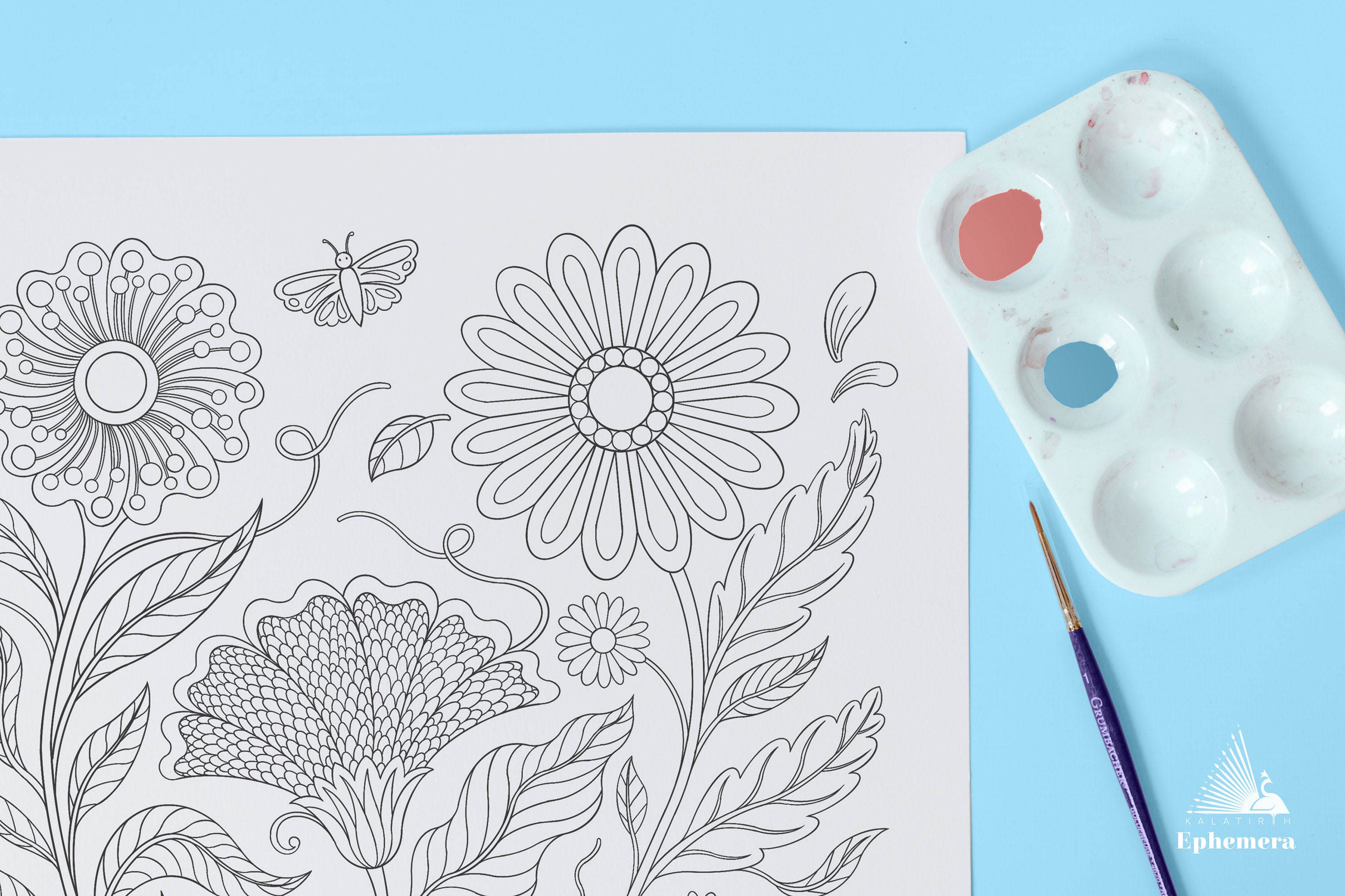 Floral Coloring Page Digital Download for Adults Intricate Flowers ...