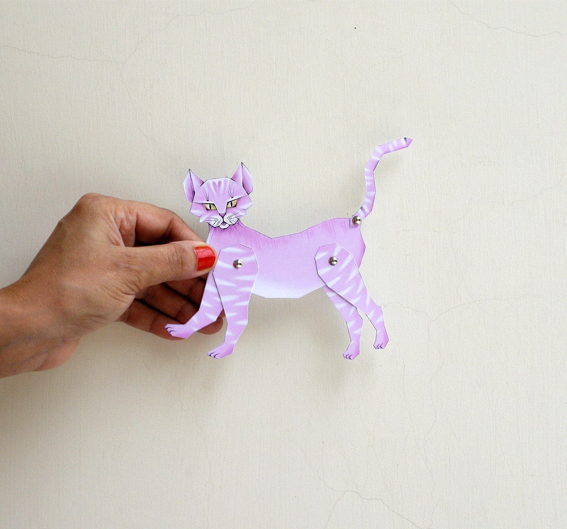 DIY paper cat articulated doll printable cat toy colorful Etsy